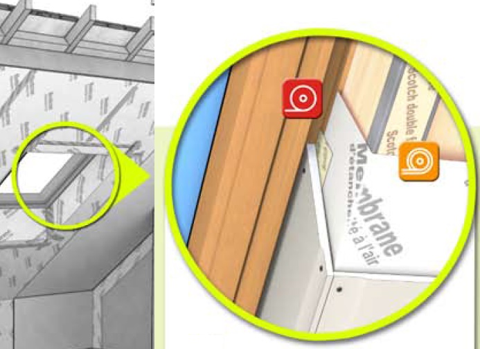 Etanchéïté à l'air > Jonction aux ouvertures > Raccordement à une fenêtre de toit