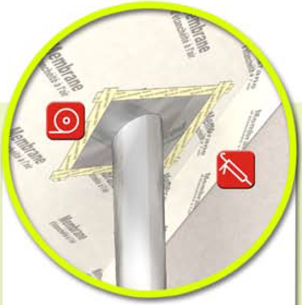 Etanchéïté à l'air > Jonction aux ouvertures > Raccordement pour tubage inox isolé avec manchon isolé Etanchéïté à l'air > Jonction aux ouvertures > Raccordement pour tubage inox isolé avec manchon isolé