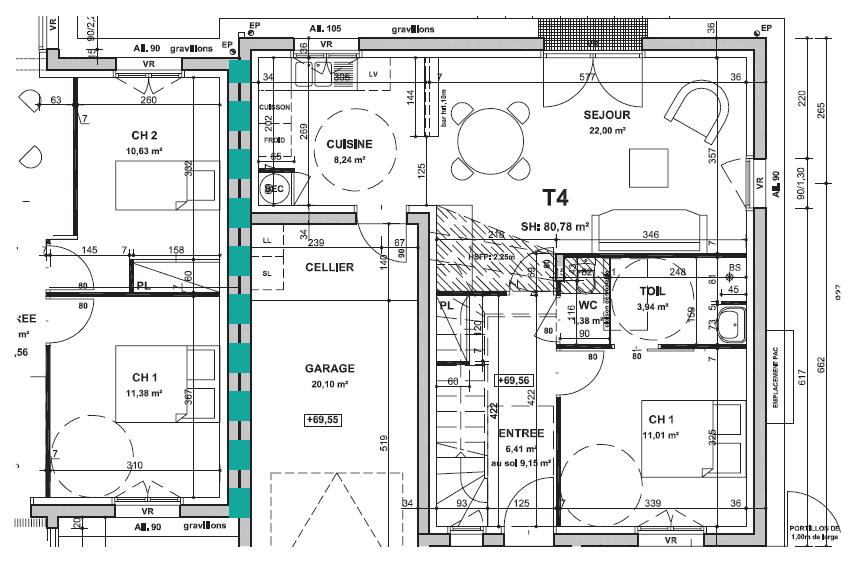 Dans ce cas de mitoyenneté où l’objectif est d’étancher chaque logement, le plan d’étanchéité à l’air va se positionner côté intérieur de la paroi en maçonnerie