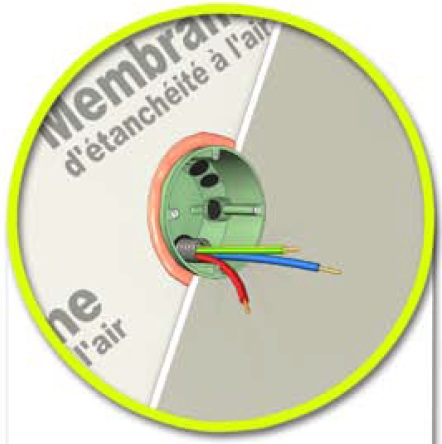Etanchéïté à l'air > Traversée de membrane > Pose d’un boitier électrique plein Etanchéïté à l'air > Traversée de membrane > Pose d’un boitier électrique plein