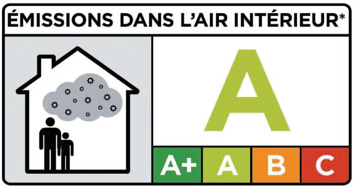 Etiquette indiquant le niveau d'émission du produit posé en polluants volatils dans l'air intérieur