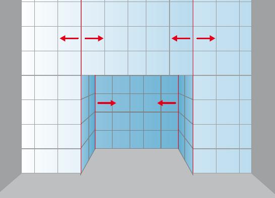 Pour les niches et les parties saillantes, commencer à carreler l’extérieur (rangée de découpes au milieu) ou bien d’abord l’intérieur (rangée de découpes des deux côtés) Pour les niches et les parties saillantes, commencer à carreler l’extérieur (rangée de découpes au milieu) ou bien d’abord l’intérieur (rangée de découpes des deux côtés)