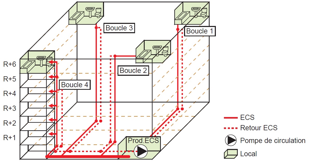 Représentation dans les trois dimensions d’un réseau ECS à quatre boucles